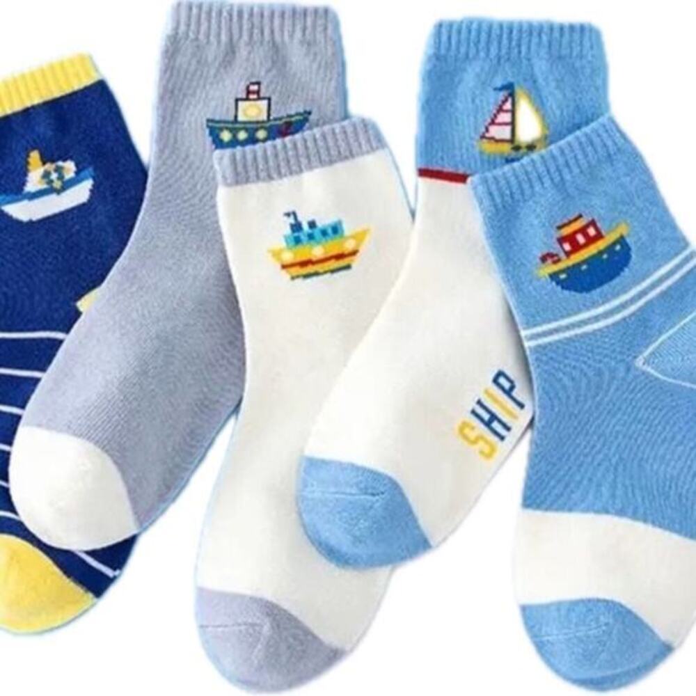 New 5 pairs boat design kids socks 4-8
